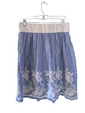 Metro Wear Blue Embroidered Smocked Waist Skirt